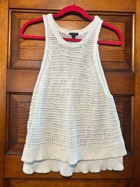 Ann Taylor White 100% Cotton Open Mesh Knit Sweater Tank Top